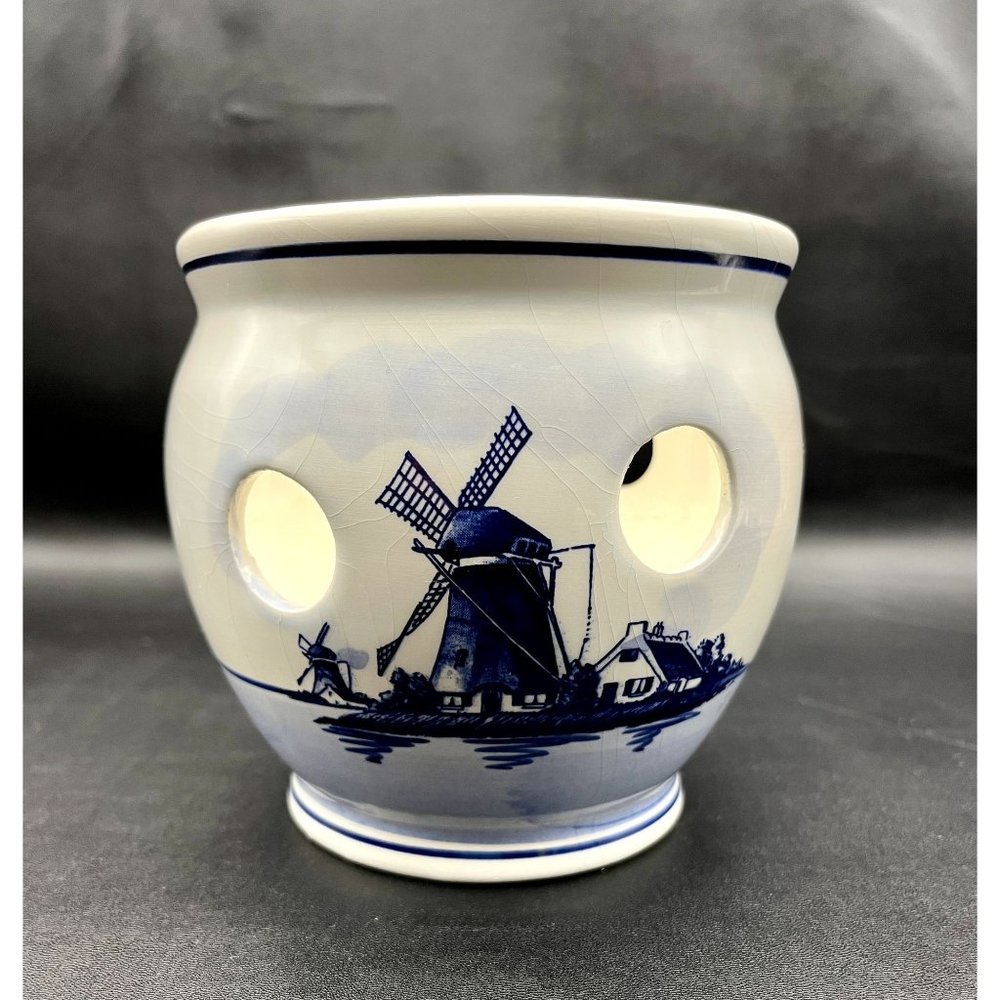 VTG Holland Delft Blue (Blauw) Handpainted Bulb Planter/Flower Pot/Candle Holder
